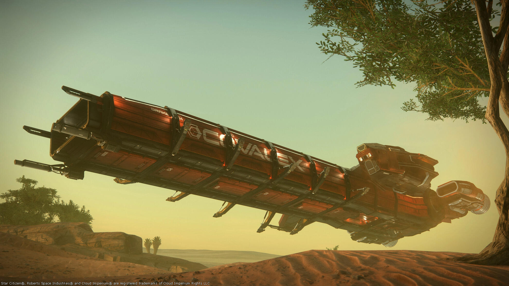 Star Citizen - Atterrissage d'un Caterpillar dans le désert