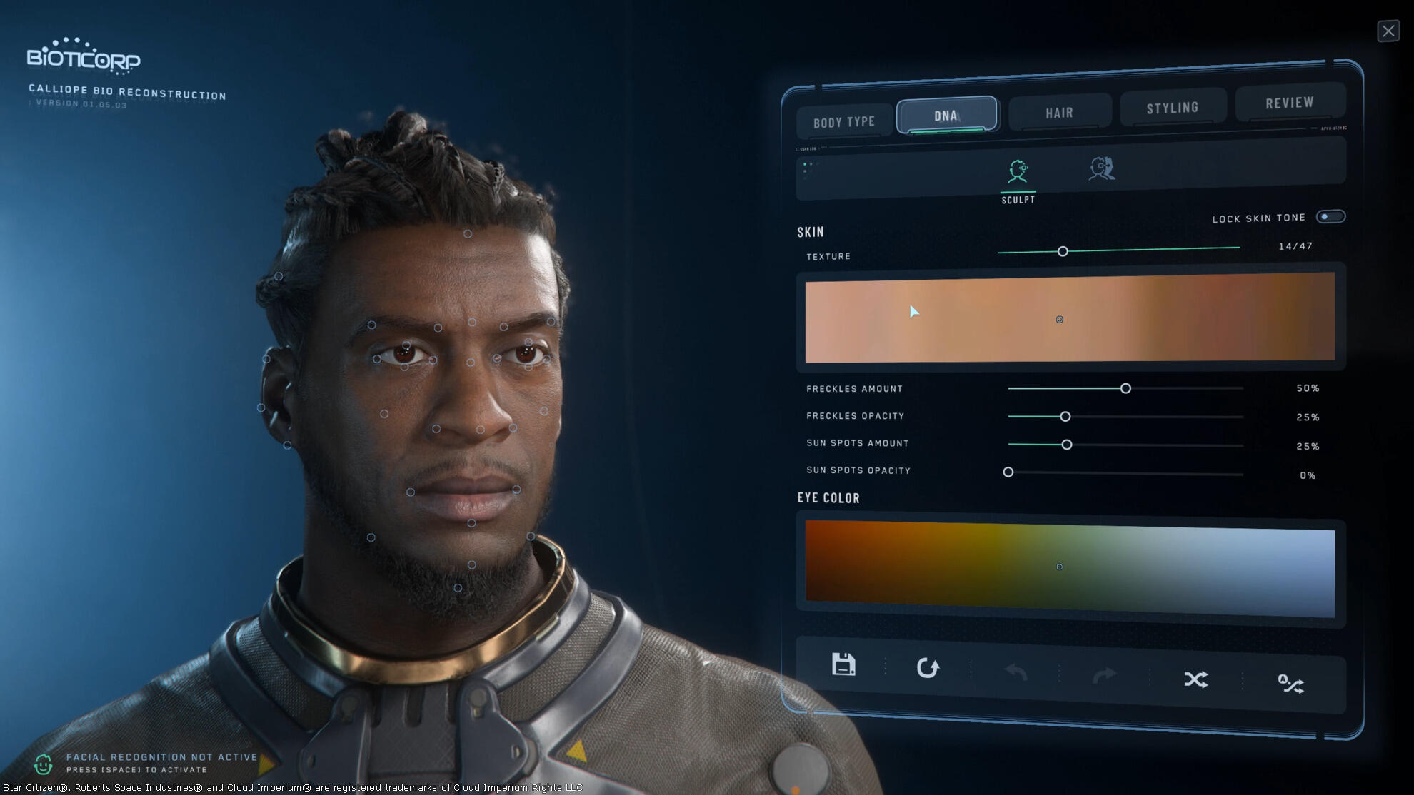 Star Citizen - Star Citizen, Ecran de Création du Personnage