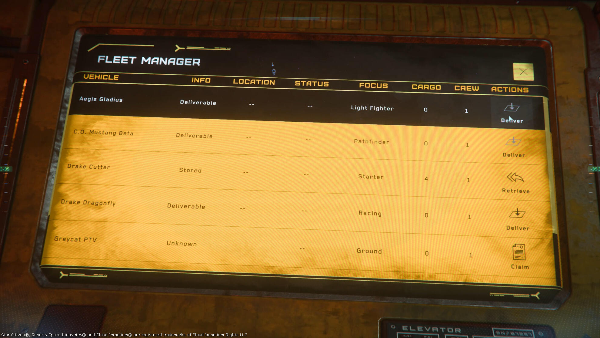 Star Citizen - Star Citizen, Console de récupération des véhicules