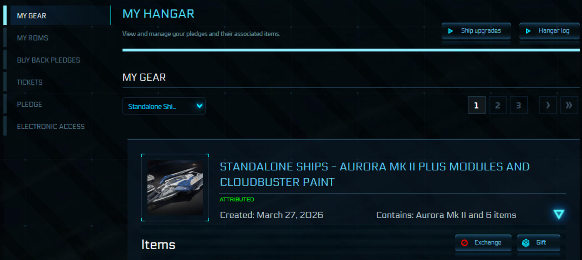 Star Citizen - Pledge de l'Aurora Mk II dans le Hangar