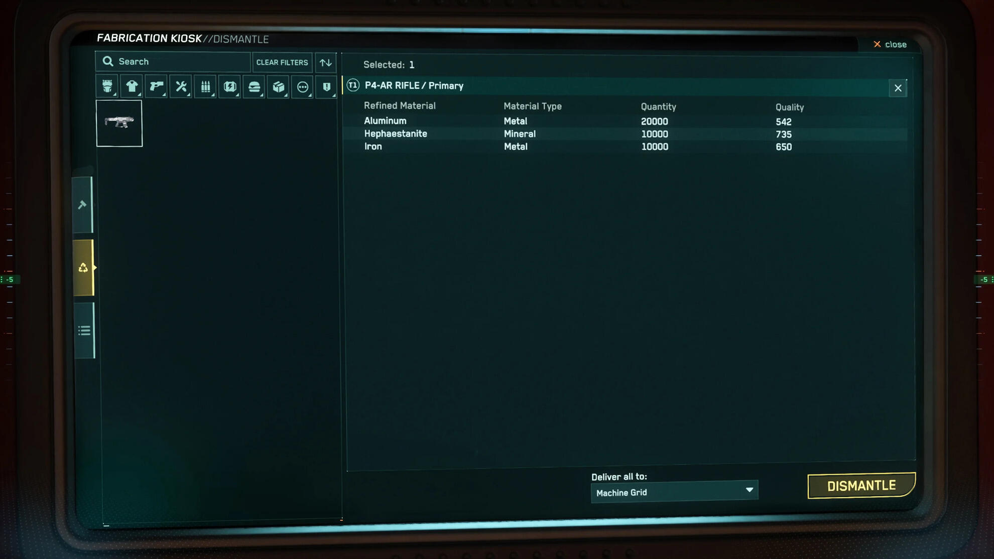 Star Citizen - Guide du Crafting en Alpha 4.7: Démontage d'Objets