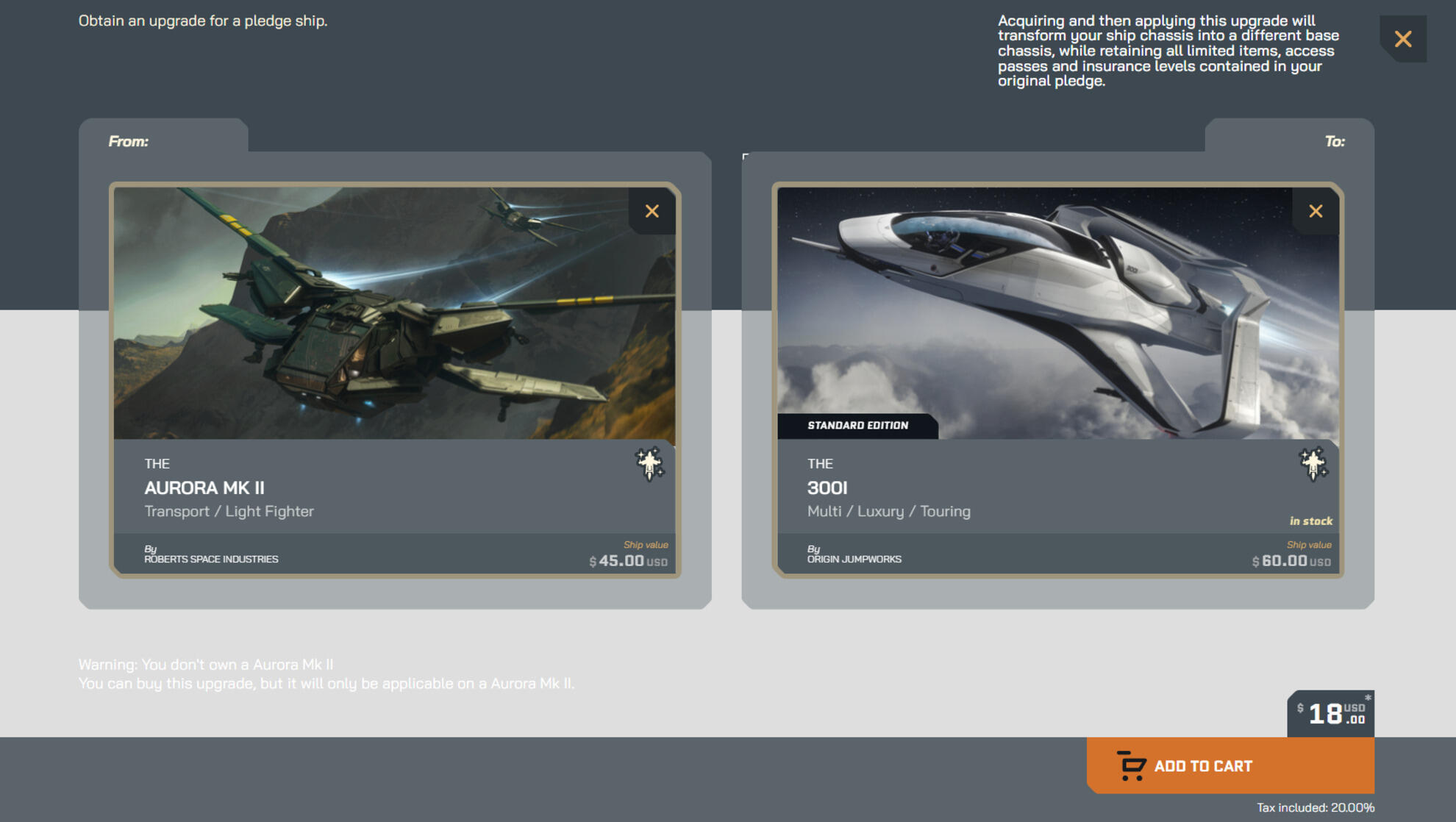 Star Citizen - Upgrade Aurora Mk II vers 3001