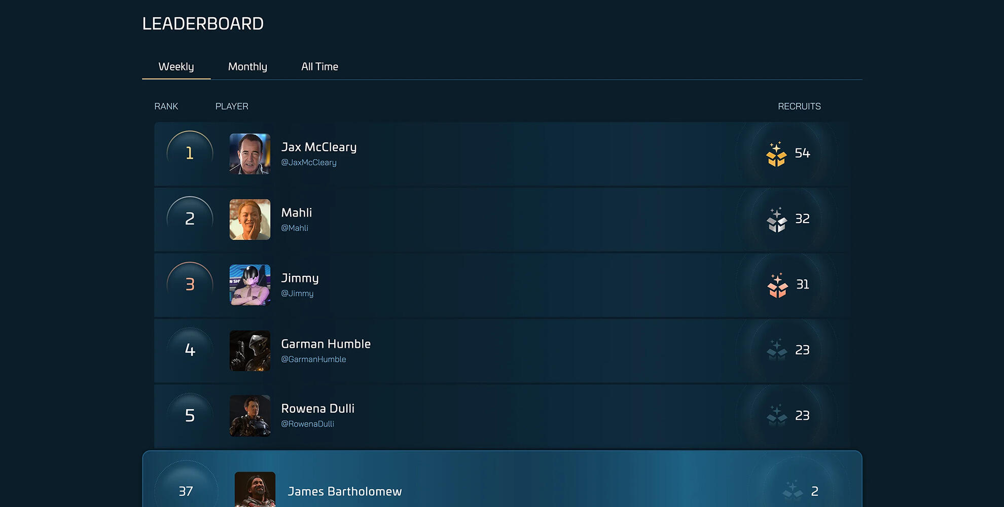 Star Citizen - Apperçu du classement du programme REFERRAL